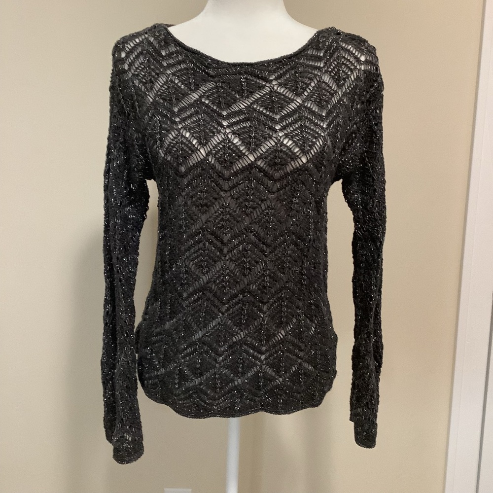 JEANNE PIERRE Sparkle. Medium. Black Knit Sweater